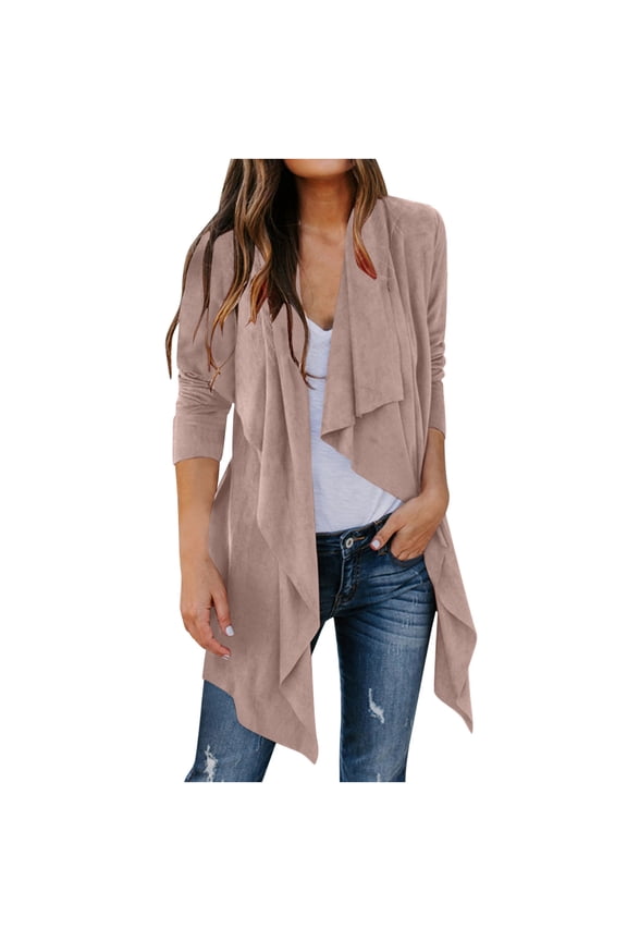 Faux Suede Jacket Women Lightweight Casual Open Front Cardigan Long Sleeve Lapel Coat Fall Fashion Trends