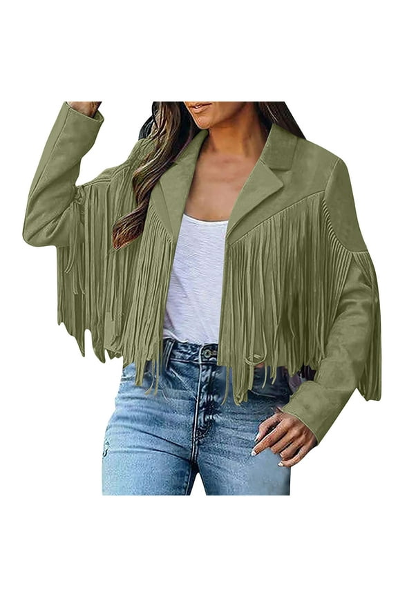 Faux Suede Leather Jackets for Women Trendy Fall Western Fringe Cropped Jacket 2025 Tassel Motorcycle Crop Coats