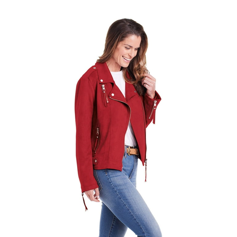 Red faux hotsell suede moto jacket