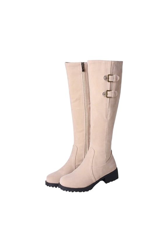 Faux Suede Rider Boot Vintage Western Cowgirl Knee Length Riding Boots Pull On Fall Winter Bootie with Side Zipper