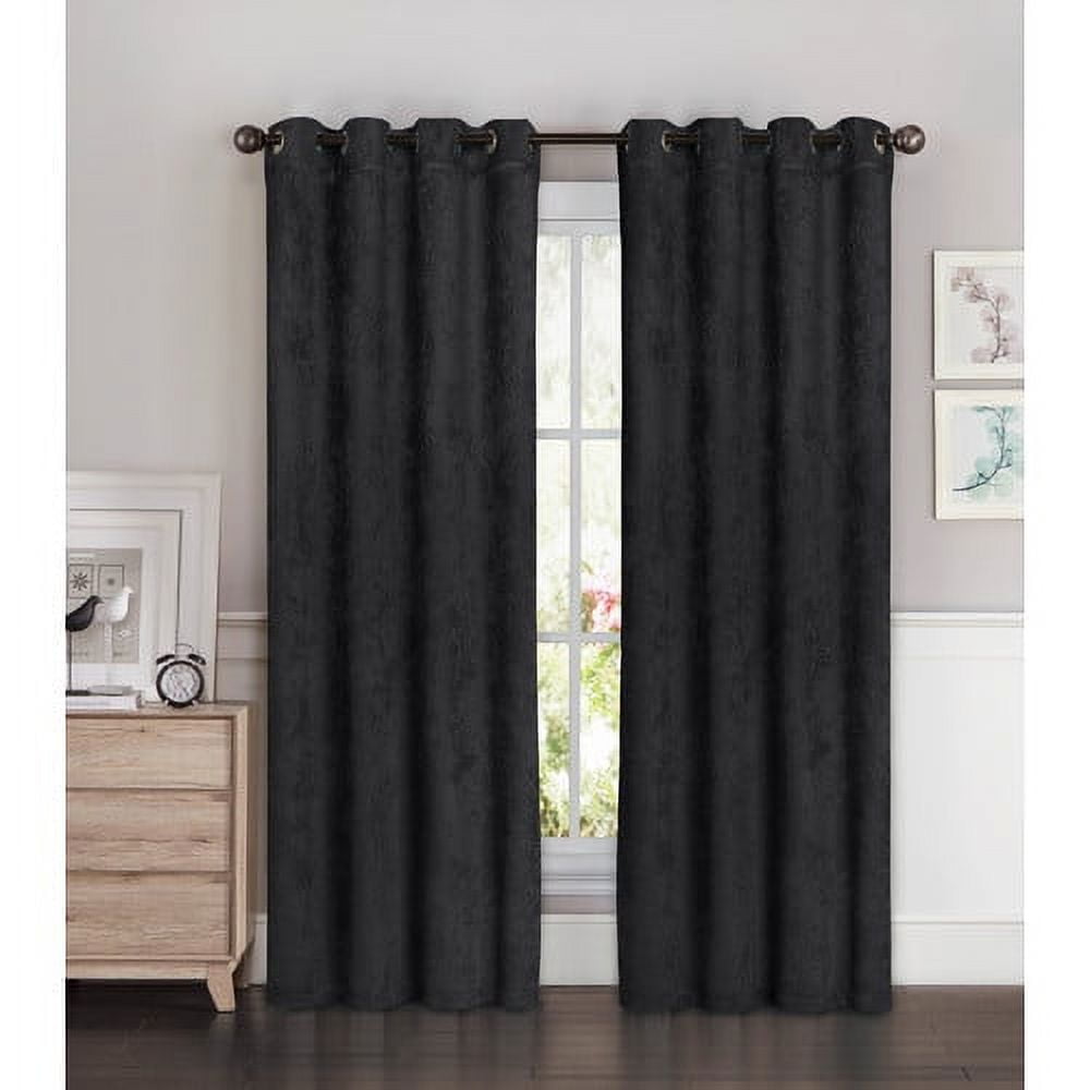 Charcoal Faux Silk Room Darkening Grommet Curtain Panels, 108 x 96 in