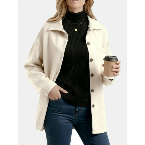 Faux Suede Shirts for Women Long Sleeve Casual Button Down Shirt Top White