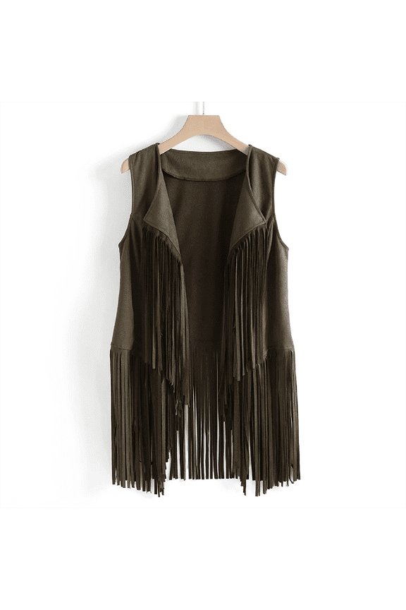 Faux Suede Tassels Cardigan for Women Trendy Vest 70s Ethnic Winter Open-Front Sleeveless Vest Western Cowgir Tassel Vest Cardigan Tops