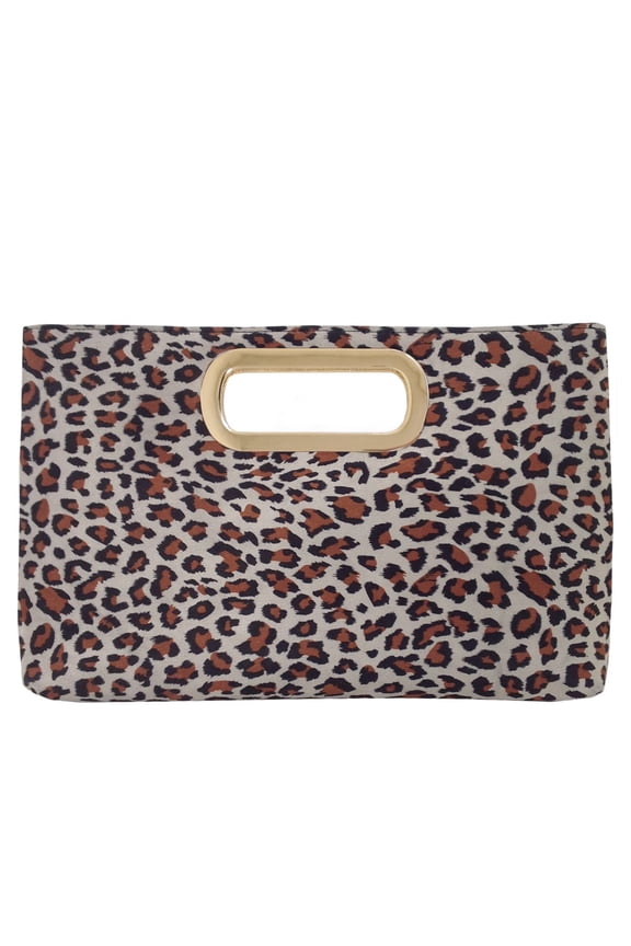 Faux Suede Top Handle Small Leopard Clutch