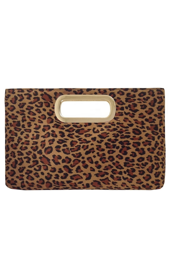 Faux Suede Top Handle Small Leopard Clutch