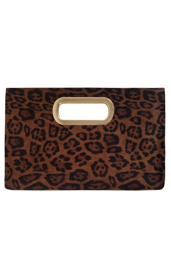 Faux Suede Top Handle Small Leopard Clutch