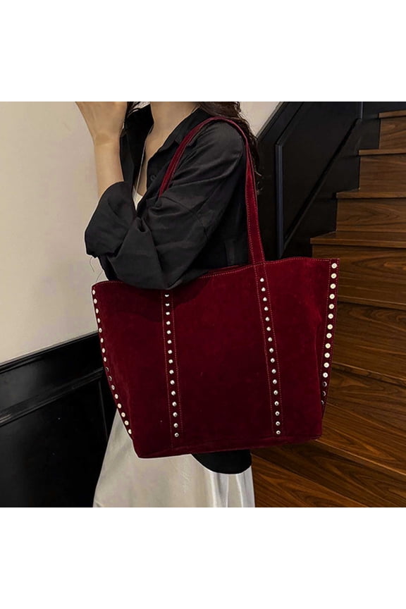 Suede Tote Bag for Women Trendy Purse Large Capacity Studded Shoulder Handbag Color Size One Size