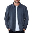 thumbnail image 1 of Faux Suede Zip Bomber Jacket Men Turn‑Down Collar Side Pockets Classic Casual Coat for Fall Winter Business Casual Daily Wear, 1 of 5