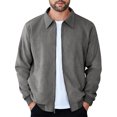 thumbnail image 1 of Faux Suede Zip Bomber Jacket Men Turn‑Down Collar Side Pockets Classic Casual Coat for Fall Winter Business Casual Daily Wear, 1 of 5