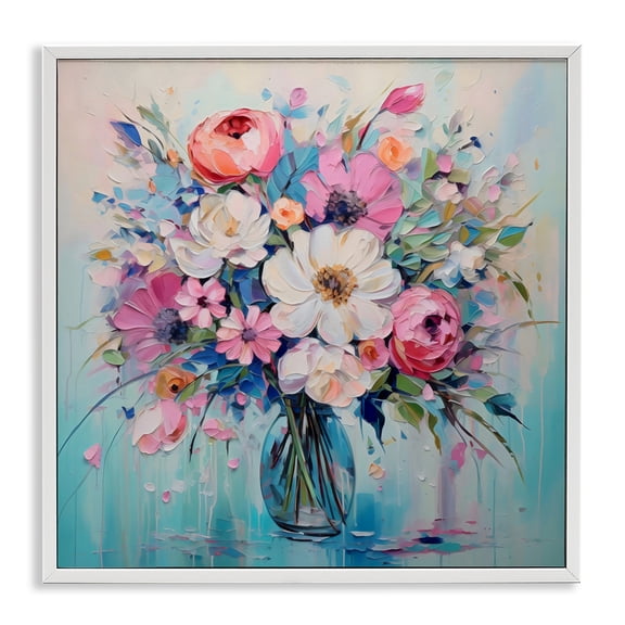 Stupell Industries Faux Textured Bouquet on Blue White Framed Giclee Art, design by Creative Studio, 17 x 17