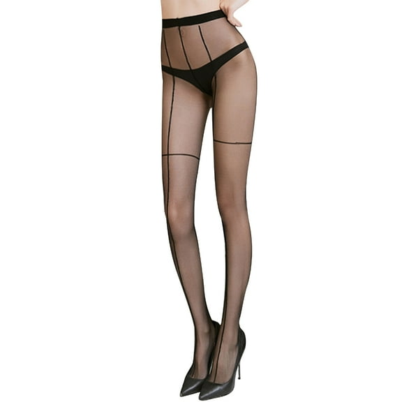 Faux Thigh-Ring Tights for Women Crosses Striped Jacquard See Through Pantyhose