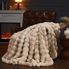 Faux Throw Blanket for Couch, Fuzzy Plush Bubble Blanket, Soft Warm Cozy Shaggy Blanket, Luxury Decorative Gifts for Sofa Bedroom Living Room, 60x50inch (Naked Color)