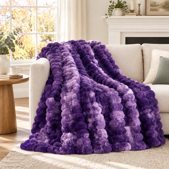 Faux Throw Blanket For Couch Warm Plush Striped Sofa Bedroom Living Room 50 * 60 Inches Tie-dye Purple