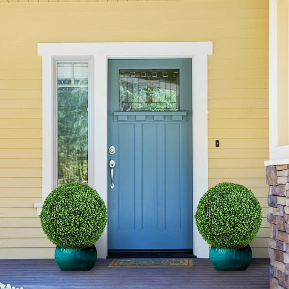 Faux Topiary Boxwood Plant – 2 Pieces Artificial Boxwood Topiary Plant Balls for Indoor & Outdoor Decorations, UV Resistant Decorative Boxwood Garden Spheres for Backyard Porch & Balcony Décor