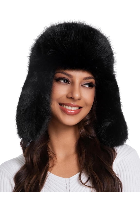 Faux Trapper Hat for Women - Winter Warm Russian Ushanka Hat with Ear Flaps