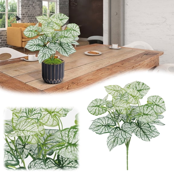 Faux Tropical Caladium Plant Artificial Variegated Leaves Realistic Red Vein for Home Living Room Office Balcony Indoor Outdoor Decor Seven Headed Fairy Taro Simulation Green Plant 1Pcs