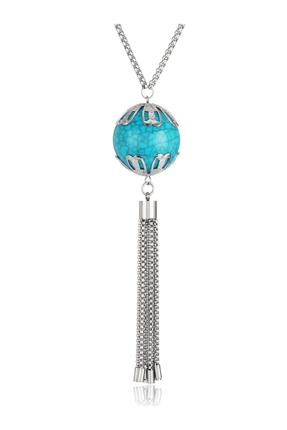 Women's Large Faux Turquoise Tassel Stainless Steel Necklace