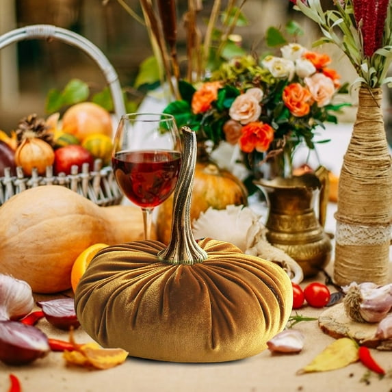 Faux Velvet Pumpkins Rustic Harvest Decoration, Velvet Pumpkins for Decorating, Soft Stuffed Artificial Pumpkins Home Decoration for Autumn Table Kitchen Centerpiece Fall Halloween Thanksgiving Decor