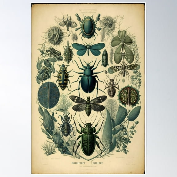 Faux Vintage Insect Chart Poster Wall Art, Modern Wall Decor For Living Room Bedroom, 8x12 UNFRAMED