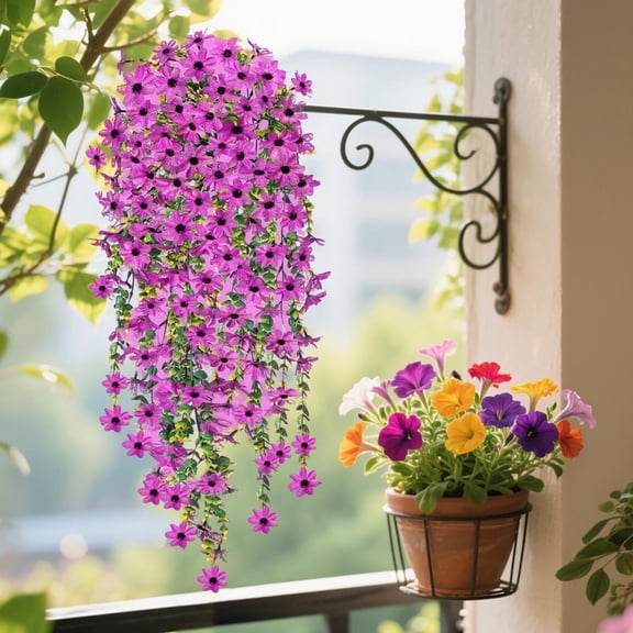 Faux Violet Orchid Wall Hanging, Lifelike Artificial Flowers for Outdoor Garden Photography and Event Decoration, Water-Resistant Floral Display for Home Cafe and Wedding Backdrop