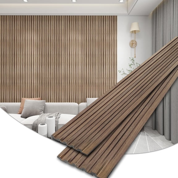 Faux Wall Panels - 16 (.2"x4.8") Fluted Slat Paneling for Walls & Ceilings, or Install, Textured Decor - Room, , Walnut