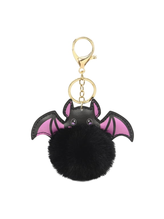 Faux Water Mink Fur Bat Monster Bag Charm with Shiny Zinc Alloy Keyring Cute Bat Keychain Funny Decor for Purse Backpack Keys