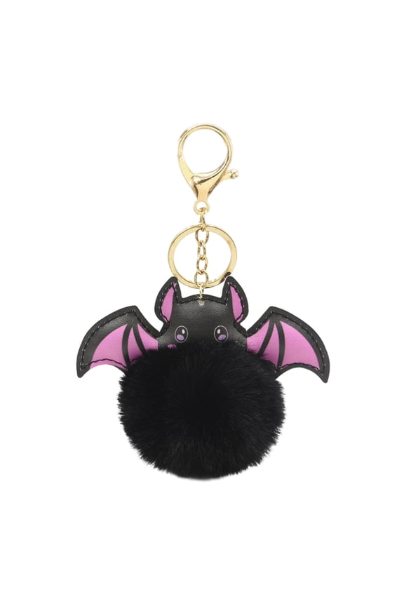Faux Water Mink Fur Bat Monster Bag Charm with Shiny Zinc Alloy Keyring Cute Bat Keychain Funny Decor for Purse Backpack Keys