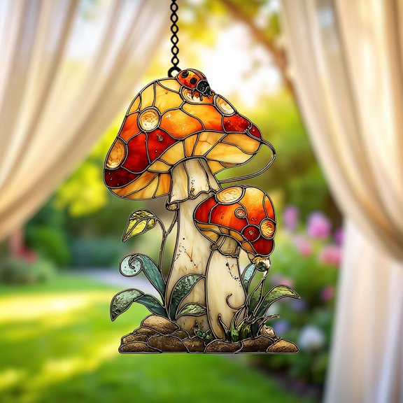 Faux Wavy Acrylic Mushroom Autumn Window Hanging, Wavy Acrylic Suncatcher for Garden Lovers, Autumn Decor Gift for Mom, Grandma, Fall Home Decor