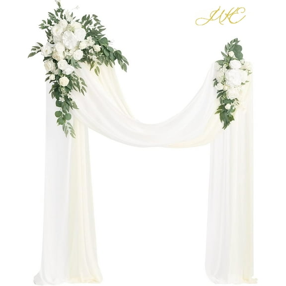Faux Wedding Arch Flower Set Set of 4, 2 Pieces Hanging Flower Arrangement, 2 Pieces, Chiffon Curtains, Ceremony Reception, Fake Roses, Branches, Background, White Sage, Green Flowers, Party Outdoor