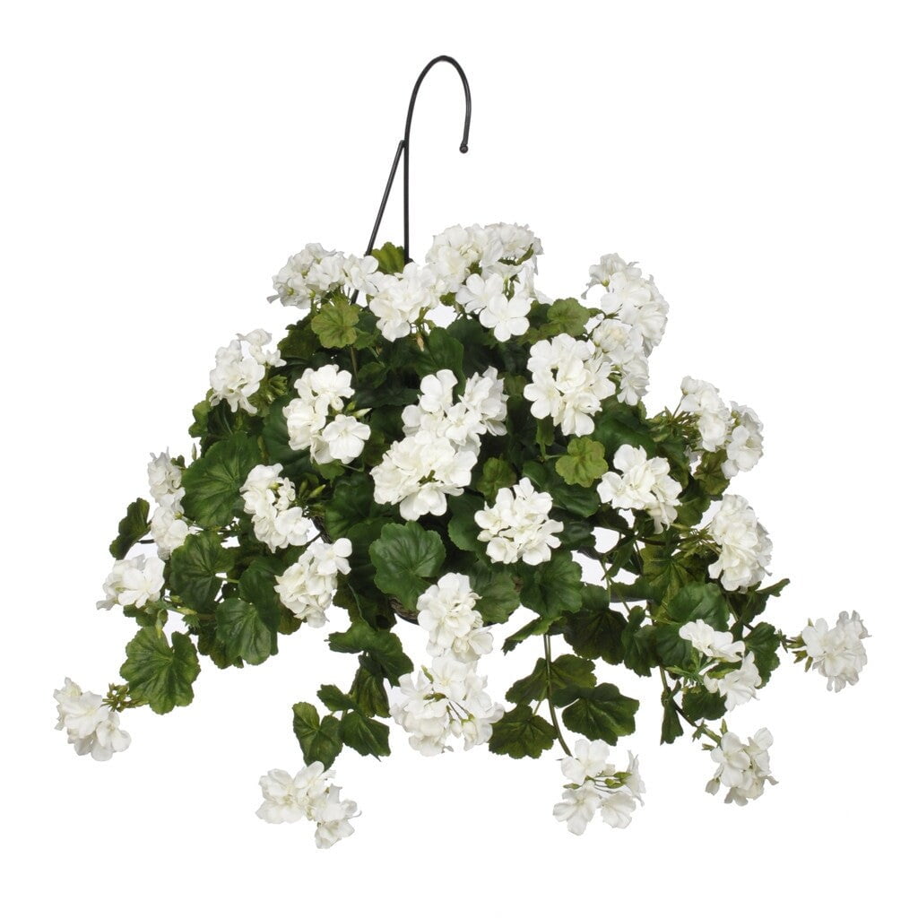 Tan Silk Artificial Geranium Hanging Basket Arrangement