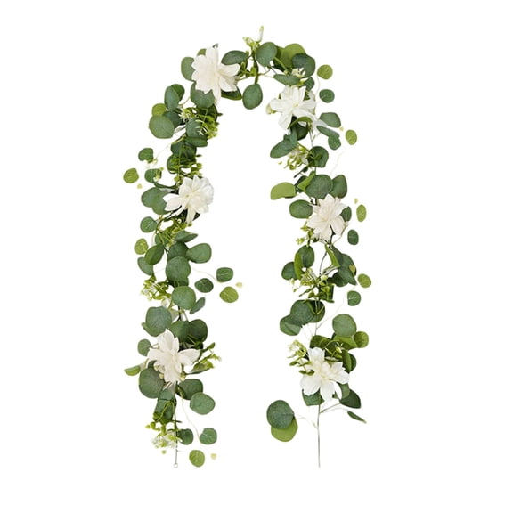 Faux White Rose Vine with Greenery & Baby's Breath, Silk Realistic Vine for Wedding Home Party Table Runner Decor, Multi-Scene