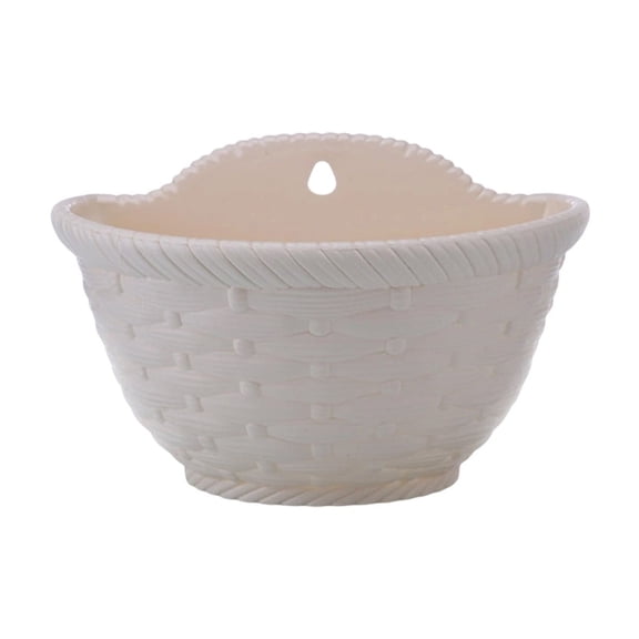 Faux Wicker Rattan Wall Mounted Planter, Semi Circular Plastic Flower Pot with Drainage for Indoor Outdoor Garden Fence Balcony Hydroponic Plants Home Decor, Beige, 8"×6"×6"