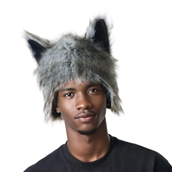 Faux Wolf Ear Hat with Plush Earflaps for Adults Teens, Winter Warm Cosplay Headwear Halloween Party Costume Accessory