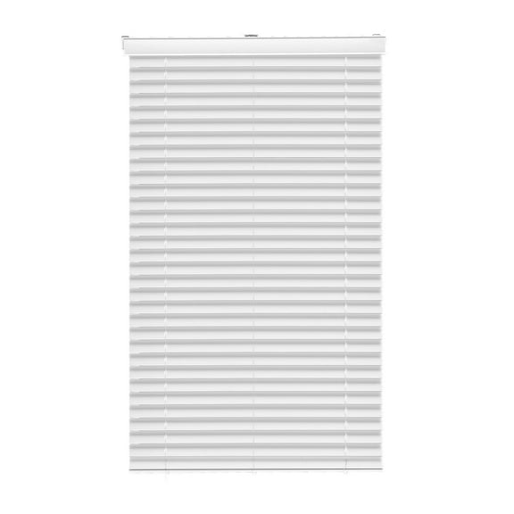 Faux Wood Blinds 2 Inch Slats 34.5 by 60 Inches Cordless Window Shades with Decorative Board Easy Clean Simple Light Adjustment Room Darkening White Interior Blinds