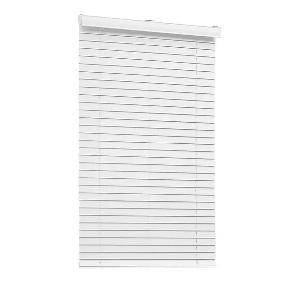 Faux Wood Blinds 2" Slat, 34.5"W x 60"H, Cordless Window Blinds with Decorative Board, Easy Clean & Simple Light Adjustment, Room Darkening for Home Interior Windows, White