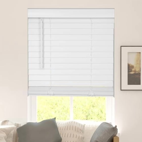 Faux Wood Blinds with Classic Valance, Cordless, 2" Slat, 26.5" W x 60" H, Blinds for Indoor Windows, Room Darkening Window Blinds for Home Interior Windows and Doors, Pure White