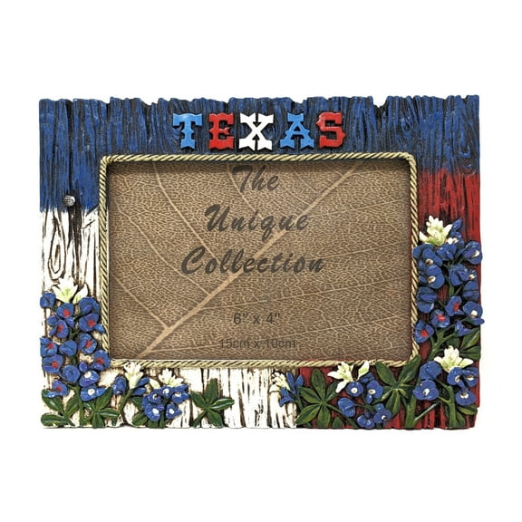 Faux Wood with Bluebonnets Accent Photo Frame (4x6) - Texan American Tabletop Decor | Rustic Picture Frame for Western Home Decor - Ideal Gift for Ranch and Farmhouse Theme Lovers