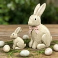 thumbnail image 1 of Faux Wood Bunny Statues Set of 2, Resin Rabbit Figurines with Pink Bow, Rustic Easter Decor for Coffee Table, Shelf & Display Cabinet, 1 of 6