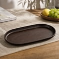 thumbnail image 1 of Faux Wood Grain Serving Tray Dark Brown 9.45in Oval Dessert Tray for Coffee Shop Cake Fruit Snacks Home Kindergarten Use, 1 of 6