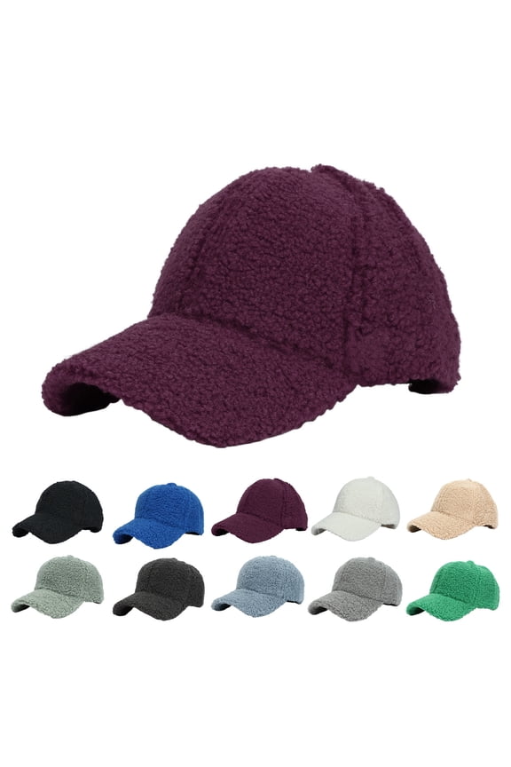 Faux Wool Baseball Cap for Men and Women Teddy Soft Sports Style Winter Outdoor Hat