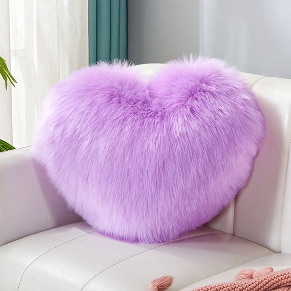 Faux Wool Heart-Shaped Pillow Long Plush 40x30cm Soft Furry Decorative Cushion Cute Bedside Throw Pillow Bedroom Living Room Gift for Girls Romantic Cozy Home Wedding Party Accent
