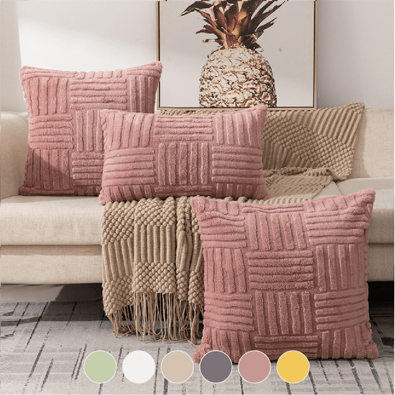 Faux Wool Throw Pillow Covers 20inx20in/12inx20in/18inx18in Inches Decorative Farmhouse Velvet Couch Pillow Case Soft Plush Square Boho Cushion Pillowcase, Embroidery, Geometric, Home