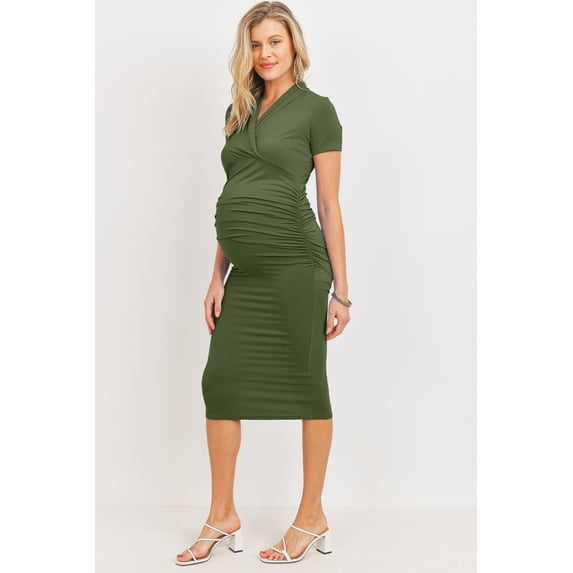 Faux Wrap Maternity Nursing Midi Dress