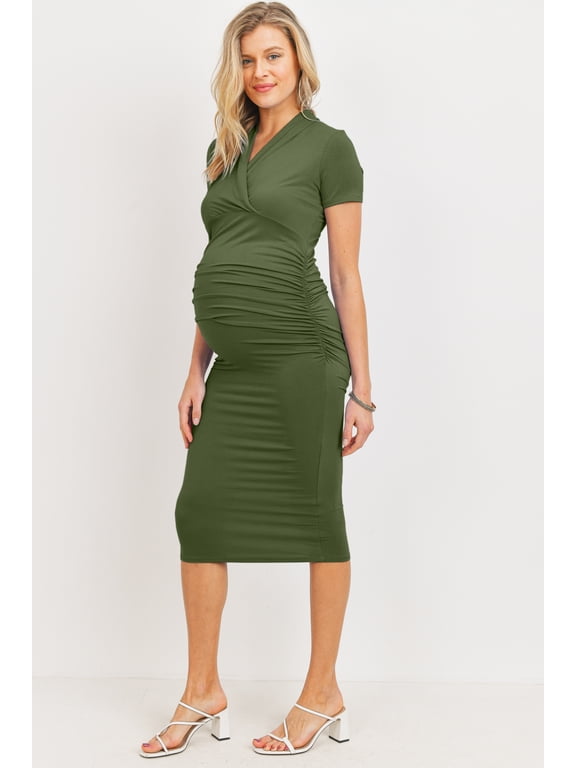 Faux Wrap Maternity Nursing Midi Dress