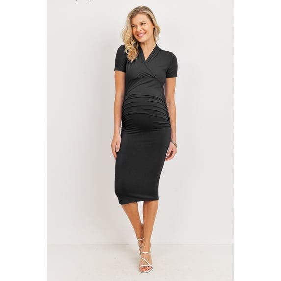 Faux Wrap Maternity Nursing Midi Dress