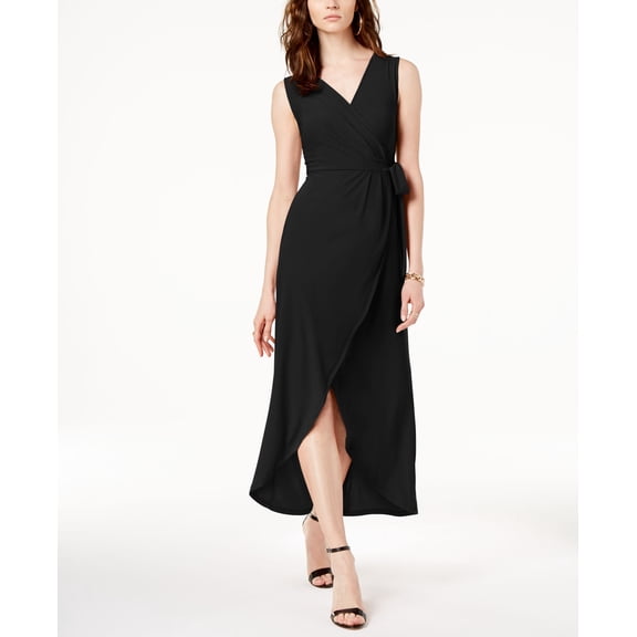 Faux Wrap Tulip Hem Dress Black S