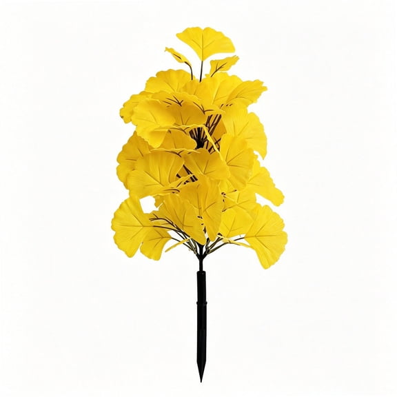 Faux Yellow Ginkgo Tree Ground Stake Decorations 29 Leaves Artificial Fall Plant Outdoor Courtyard Flower Bed Plug Accessories 1 Pack