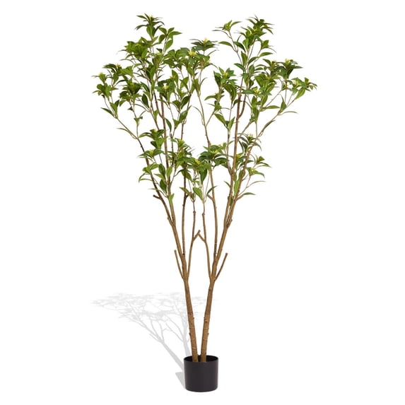 Faux citrus tree, 5.2FT, Artificial indoor plant with lifelike leaves and small flowers, suitable for home, office, living room or porch floor decoration, 1pc/set