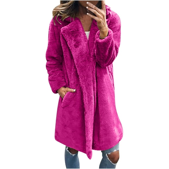 Faux-fur Jackets for Women Long Cardigan Open Front Warm Cozy Thicken Loose Fit Trench Coat