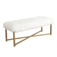 thumbnail image 1 of Faux fur Upholstered Rectangular Bench with Crossed Metal Base, White and Gold- Saltoro Sherpi, 1 of 8